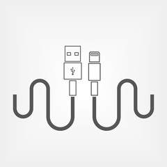 usb and Lightning interfaces. Line icons design. computer peripherals connector or smartphone recharge supply