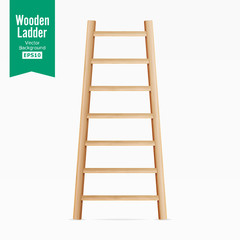 Wooden Ladder Vector. Isolated On White Background. Realistic Illustration.