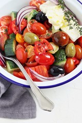 Vegetable salad with olives and feta cheese.Traditional Greek cuisine.Selective focus