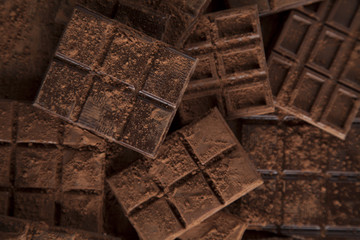 Chocolate bar, candy sweet, dessert food on wooden background