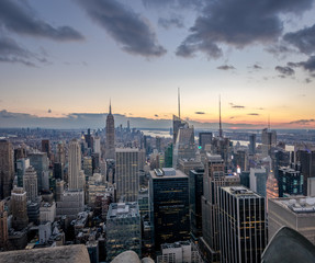 Aerial view of Manhattan Skyline at sunset - New York, USA