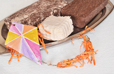 traditional greek halvah - Clean Monday food - decorative kite