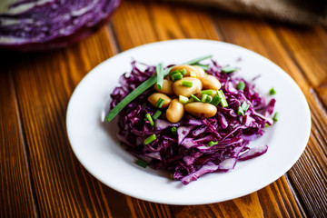 fresh salad of red cabbage with boiled beans