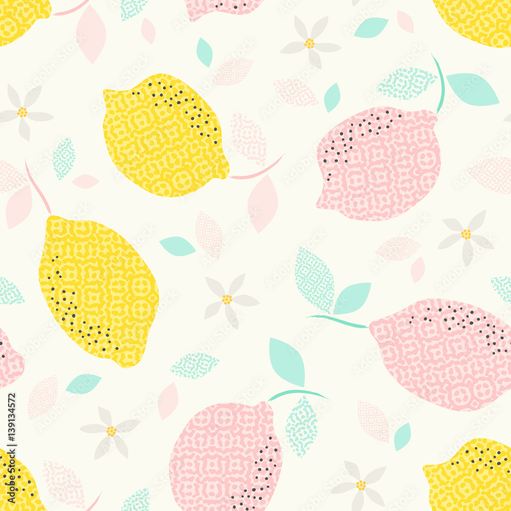 Poster seamless pattern with citrus fruits and blooms