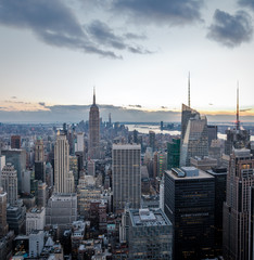 Fototapeta na wymiar Aerial view of Manhattan Skyline at sunset - New York, USA