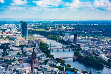 Fototapeta na wymiar View to skyline of Frankfurt from Maintower in Frankfurt, Germany