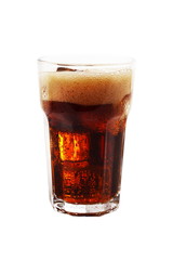 Frozen cola photographed in a glass cup in a studio environment as a macro