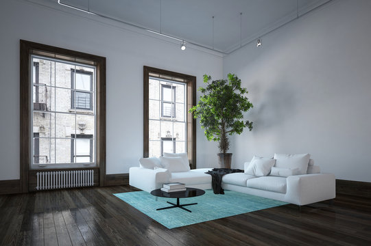 Spacious living room in minimalist interior