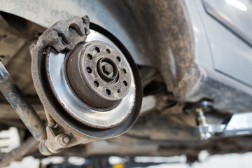 car brake disc at repair station