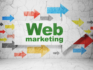 Web development concept: arrow with Web Marketing on grunge wall background