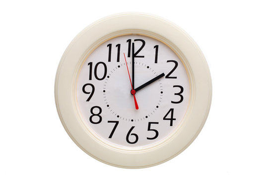 Analog wall clock showing two o'clock
