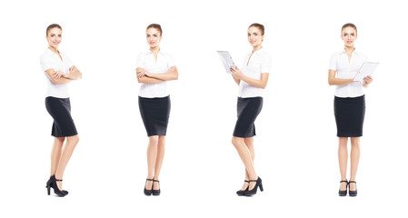 Fototapeta premium Set of beautiful, attractive businesswoman isolated on white. Business, career success concept.