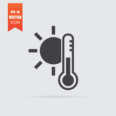 Sunny weather icon in flat style isolated on grey background.