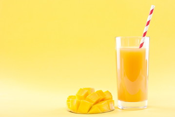 mango juice isolated on a yellow background