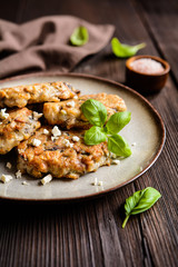 Vegetarian patties with mushrooms, Feta cheese and green onion
