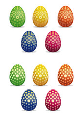 Big Easter eggs icons set. Multicolored Easter eggs with circular patterns. Easter eggs for Easter holidays design. Vector illustration isolated on white background