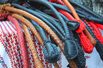 Leather whips for horses