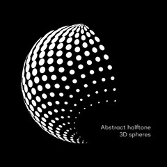 Set abstract halftone 3D spheres. Dotted spot vector design elements.
