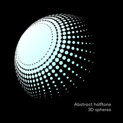 Set abstract halftone 3D spheres. Dotted spot vector design elements.