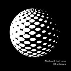 Set abstract halftone 3D spheres. Dotted spot vector design elements.