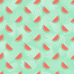 seamless watermelon with palm leaf  pattern background