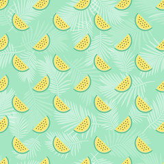 seamless watermelon with palm leaf  pattern background
