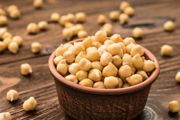 Chickpea in vintage clay bowl
