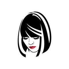 beautiful young woman with long hair and red lips