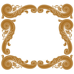 Golden vintage border frame engraving with retro ornament pattern in antique baroque style decorative design. Vector.