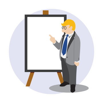 Simple business cartoon vector icon leader do presentation