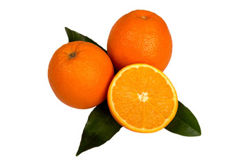 orange with leaves  isolated on white background