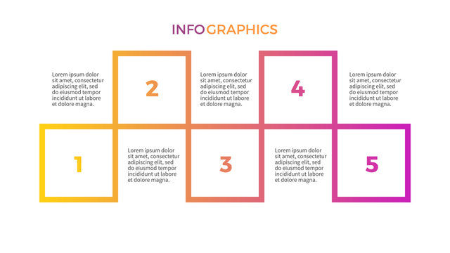Business infographics. Presentation slide, diagram with 5 options, squares.