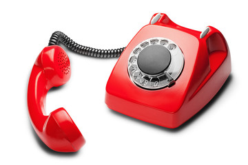 landline red  phone on a isolated white background