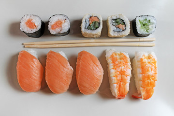 Set of sushi roll close up. Different types of sushes.