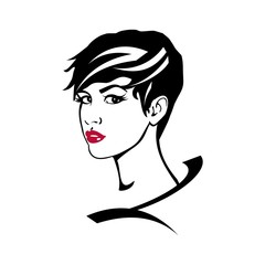  beautiful young woman with short hair and red lips