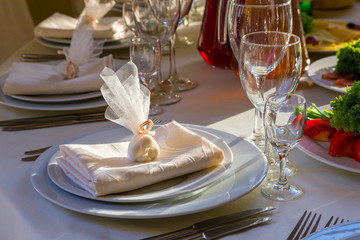 Catering table set service with silverware