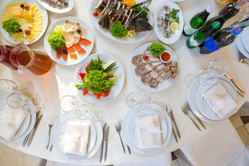 Catering table set service with silverware