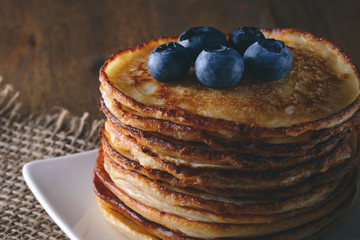 Stack of pancakes with blueberry for breakfast