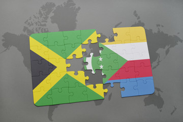 puzzle with the national flag of jamaica and comoros on a world map