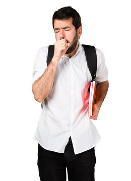 Student man coughing a lot