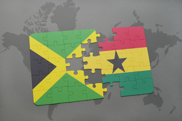 puzzle with the national flag of jamaica and ghana on a world map