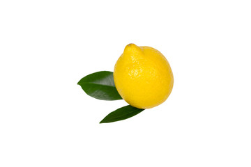 juicy lemon with leaves isolated on white background