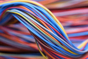 Closeup of cable and wire in computer network systems - obrazy, fototapety, plakaty