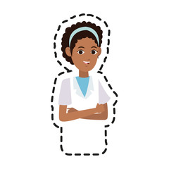 young woman with laboratory or medical robe  icon image vector illustration design 