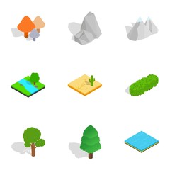 Summer landscape icons set, isometric 3d style