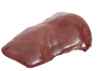 Raw pig liver isolated on white background