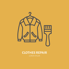 Clothing repair line icon, logo. Dry cleaning service flat sign, illustration of garment painting.