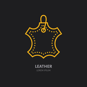 Leather material line logo. Flat sign for clothes feature. Logotype for leather garment dry cleaning, shoe repair service icon.