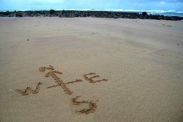 Natural Navigation - compass drawn in sand at a beach