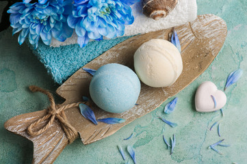 Blue flowers and bath bombs